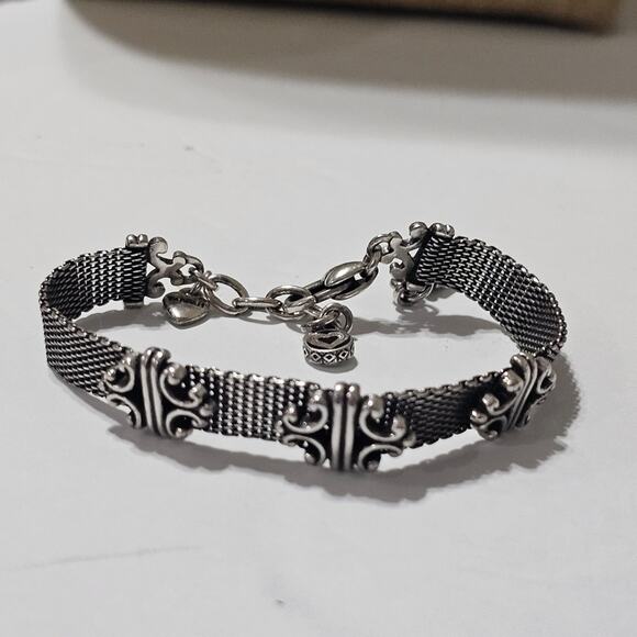 Brighton Vintage Self Love‎ & Respect Silver Mesh Bracelet Scroll Cross Black - Picture 2 of 8